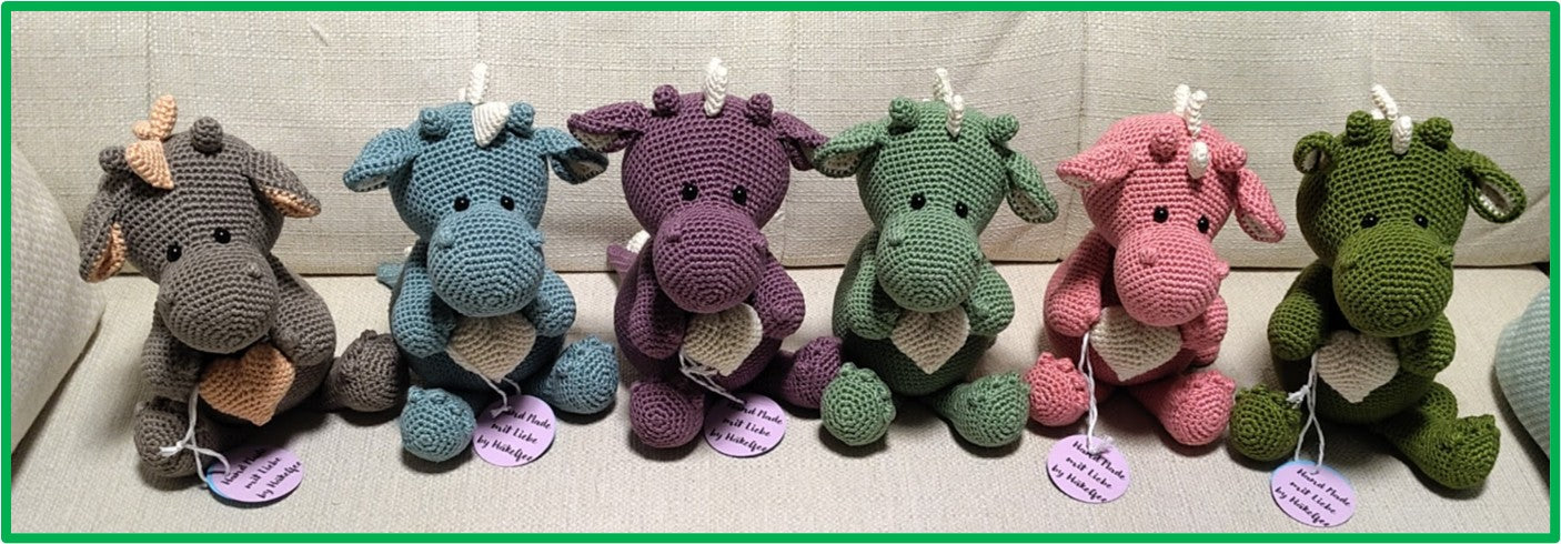 Häkelanleitung für Spieluhr "Babydrache Michel" ca 16 cm gross